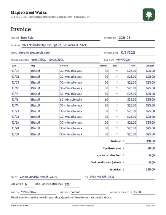 Invoice: Filled example invoice