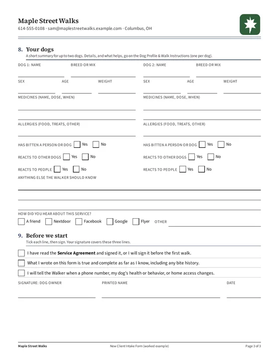 Page 3, filled example: health and behavior